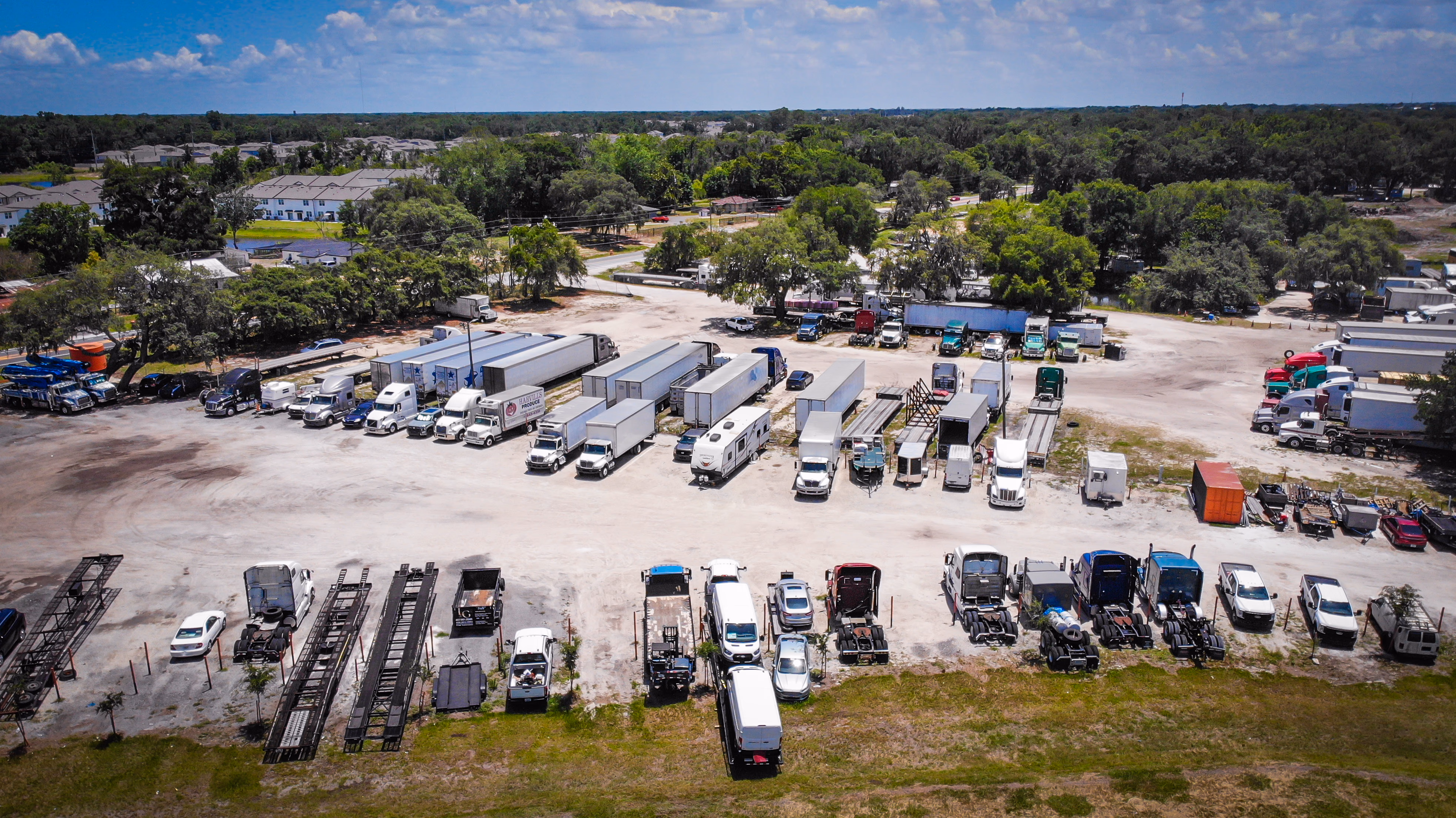 Aerial view of GO Storage USA, a truck parking facility in Davenport, Florida